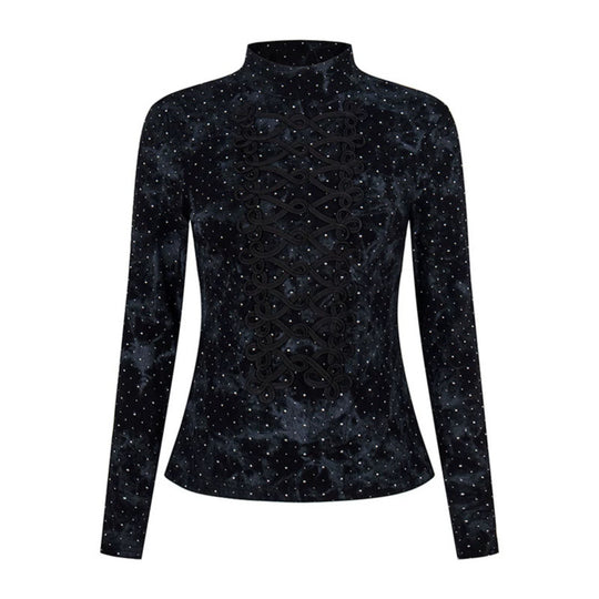 Damen Langarm-Shirt mit Stehkragen und dekorativer Kordel‑Applikation Shop Nory