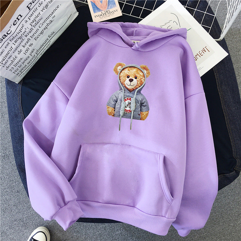 Unisex nan lässiger Oversize Kapuzenpullover mit Teddy-Frontprint, Kängurutasche und weichem Fleece-Innenfutter Shop Nory
