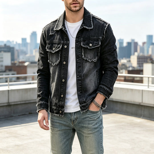 Herren Modische Jeansjacke mit Fransen Shop Nory