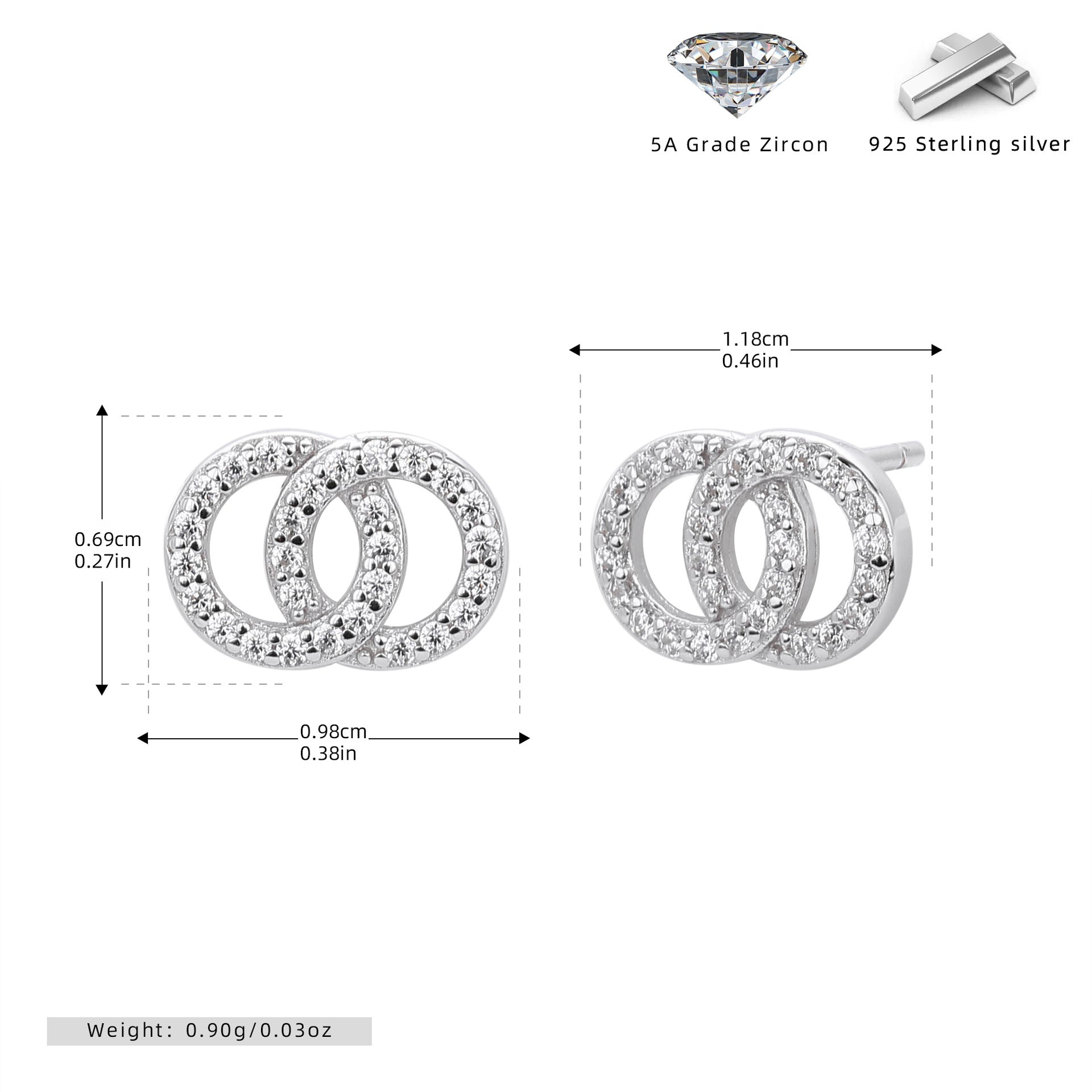 Damen Ohrstecker mit verspieltem Doppelring-Design aus 925 Sterling Silber Shop Nory