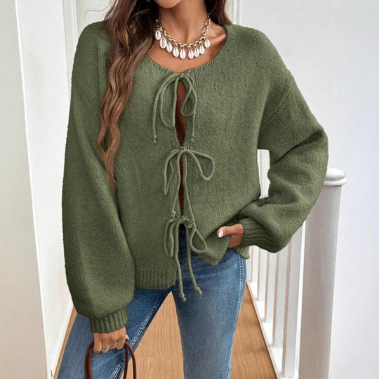 Damen Kurzcardigan mit Bindebändern, Oversize‑Silhouette und Ballonärmeln Shop Nory