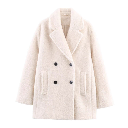Damen Doppelreihiger Teddy-Mantel mit Schalkragen und aufgesetzten Taschen Shop Nory