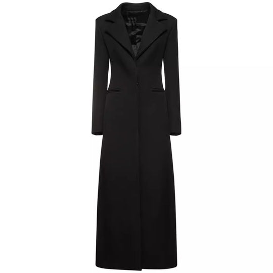 Damen Taillierter Longline-Mantel mit Reverskragen und Einreiher-Schnitt Shop Nory