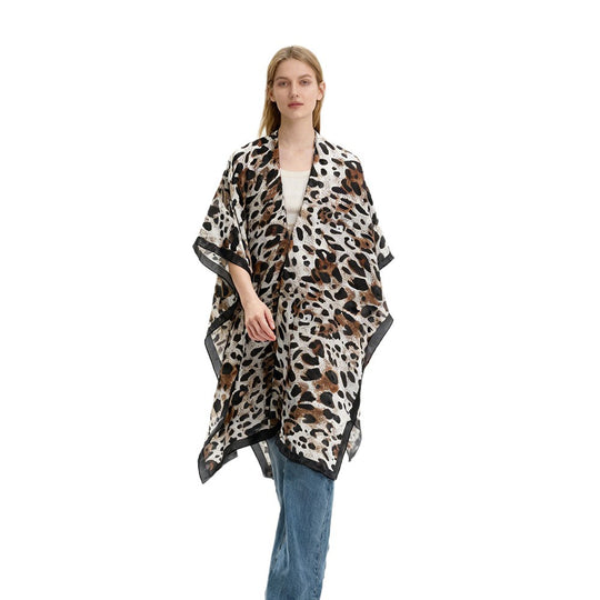 Damen Viskoseleichter Kimono-Überwurf im Oversize-Schnitt mit Leopardenjacquard Shop Nory