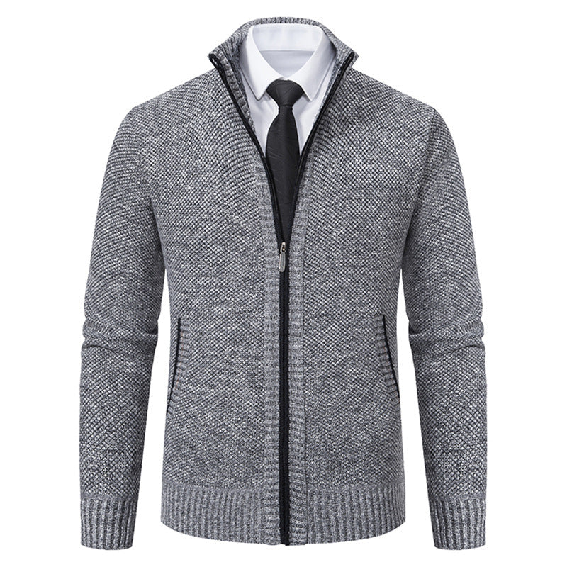 Herren elegante Strickjacke mit hohem Kragen und praktischem Reißverschluss