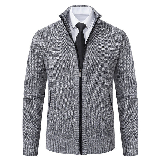 Herren elegante Strickjacke mit hohem Kragen und praktischem Reißverschluss
