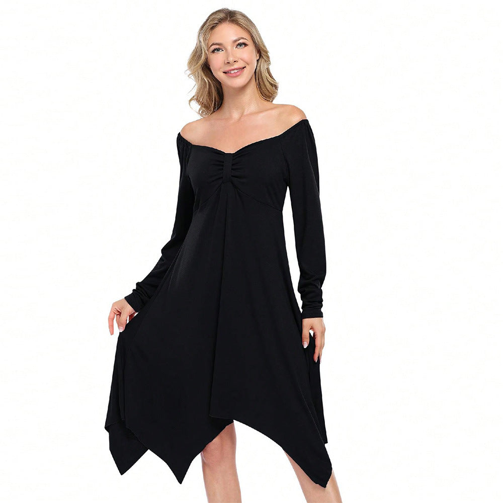Damen asymmetrisches Longsleeve-Kleid mit gerafftem Bustier, Empire‑Naht und Zipfelsaum Shop Nory