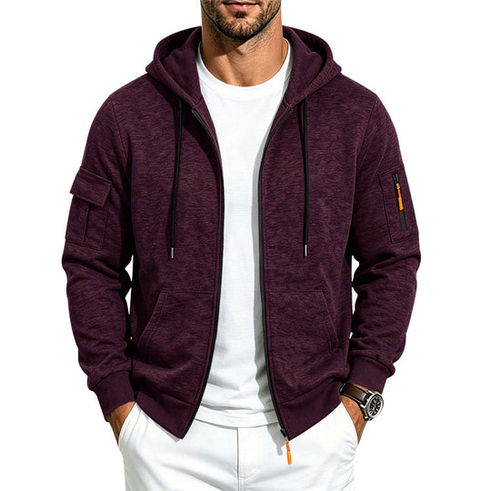 Herren Melierte Zip‑Hoodie‑Jacke mit Utility‑Ärmeltasche und Känguru‑Taschen Shop Nory