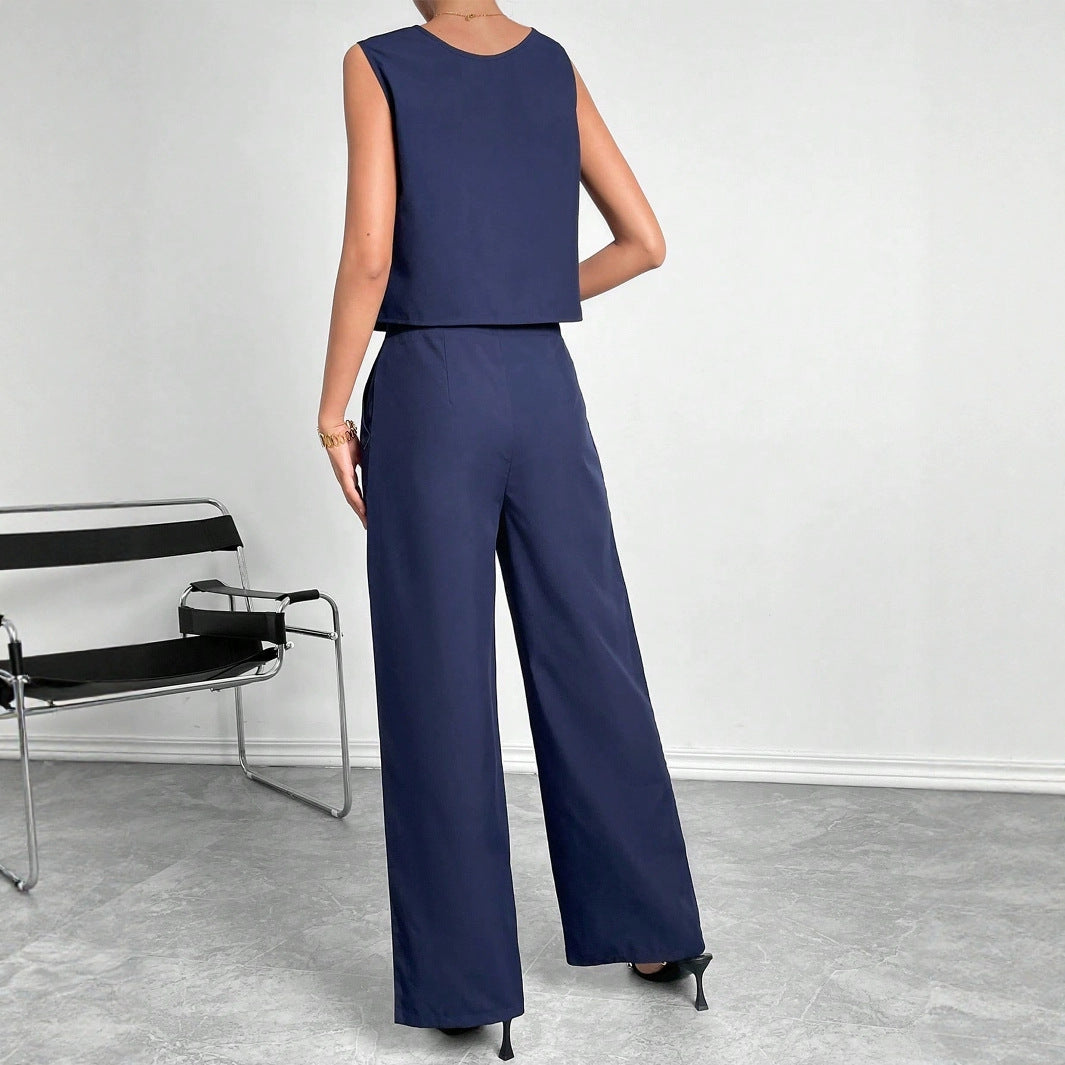Damen Zweiteiler Set mit modernem Oberteil und weitem Hose