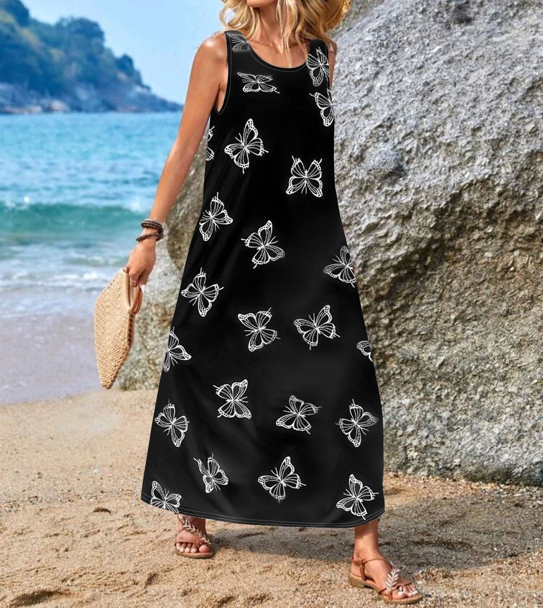 Damen Maxikleid mit einzigartigen Schmetterlingsdruck