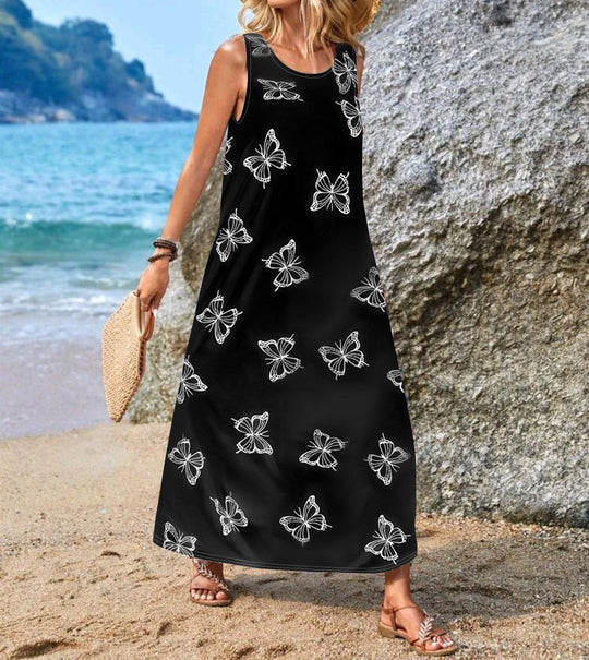 Damen Maxikleid mit einzigartigen Schmetterlingsdruck