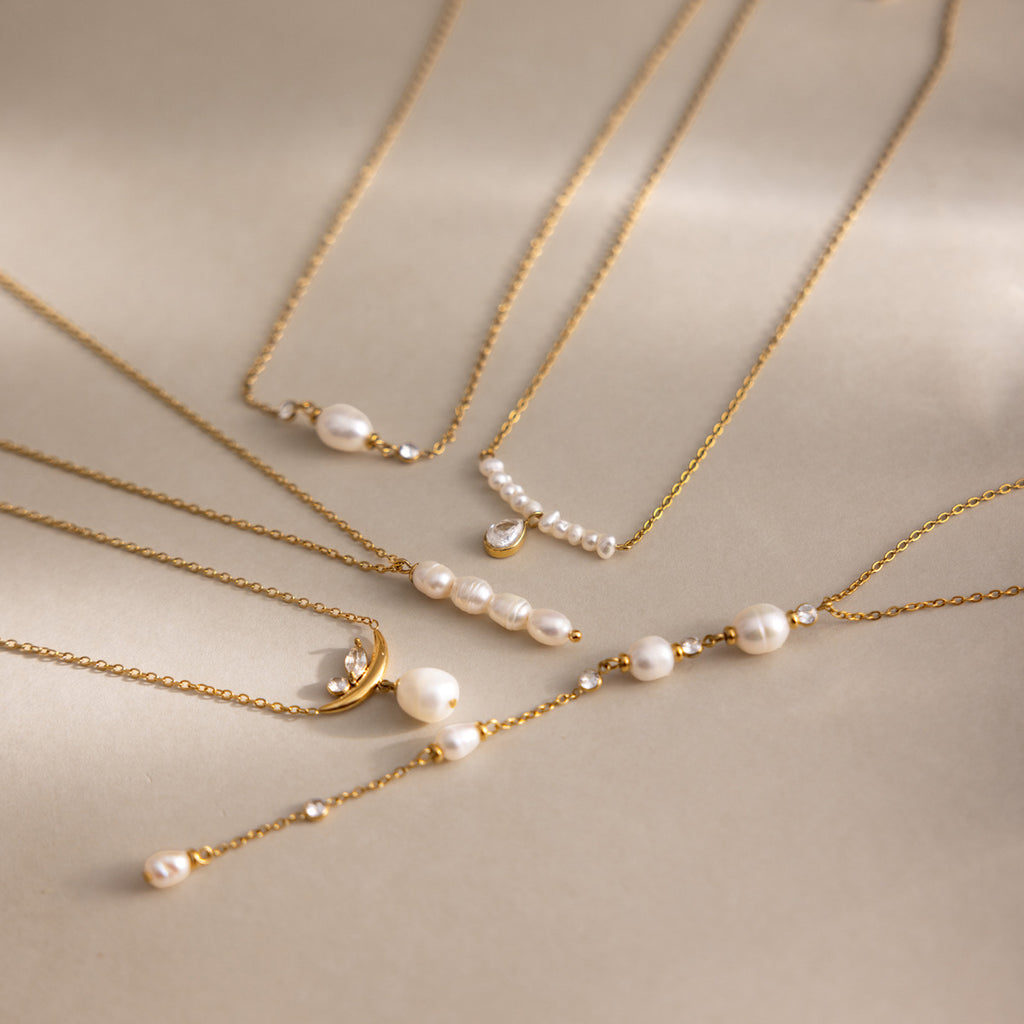 Damen elegante Halskette mit Perle und funkelnden Kristallen Shop Nory