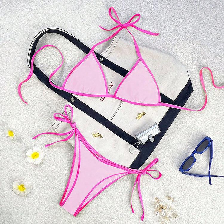 Damen Triangel-Bikini mit kontrastierenden Trägern