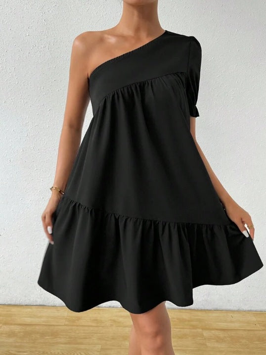 Damen Asymmetrisches Minikleid mit Volant und grafischem Muster Shopnory
