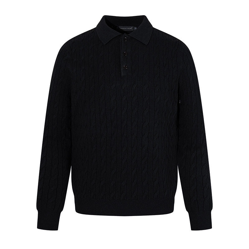 Herren Strick-Polo mit Zopfstrickmuster, Hemdkragen und Knopfleiste Shop Nory
