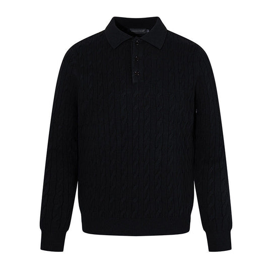 Herren Strick-Polo mit Zopfstrickmuster, Hemdkragen und Knopfleiste Shop Nory