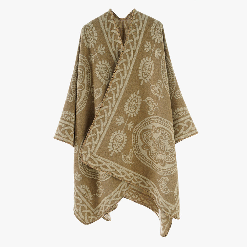 Damen Oversize-Cape mit ornamentalem Jacquard und asymmetrischem Zipfelsaum Shop Nory