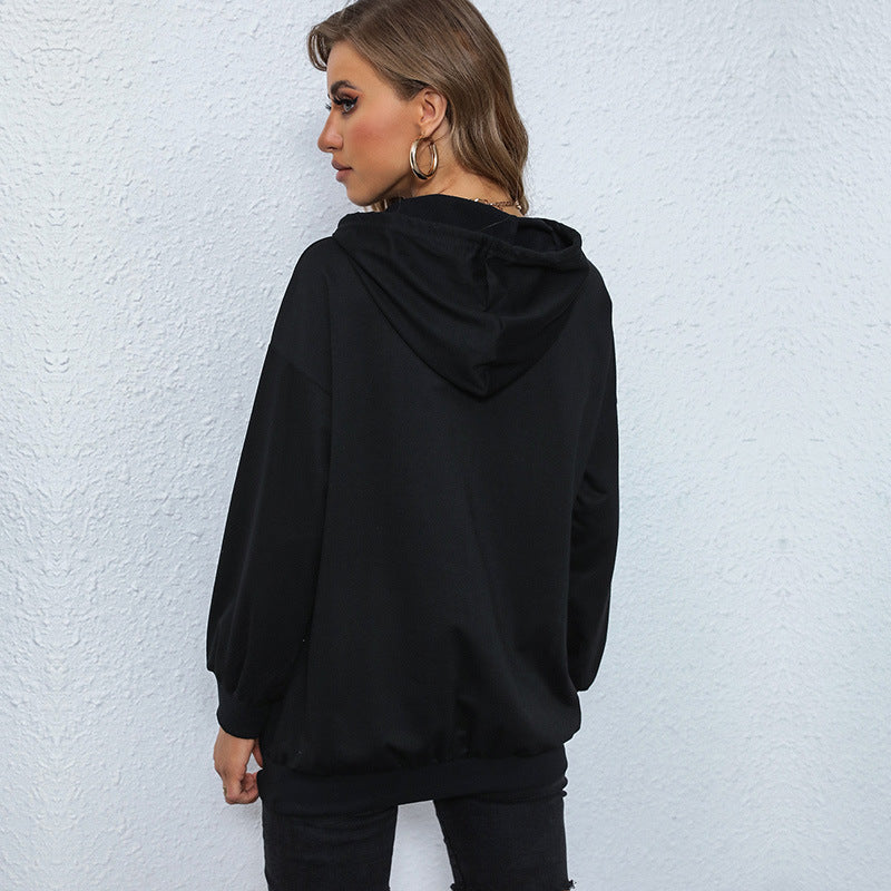 Damen Oversize-Kapuzenpullover im Collegestyle mit Kängurutasche und Front-Print Shop Nory