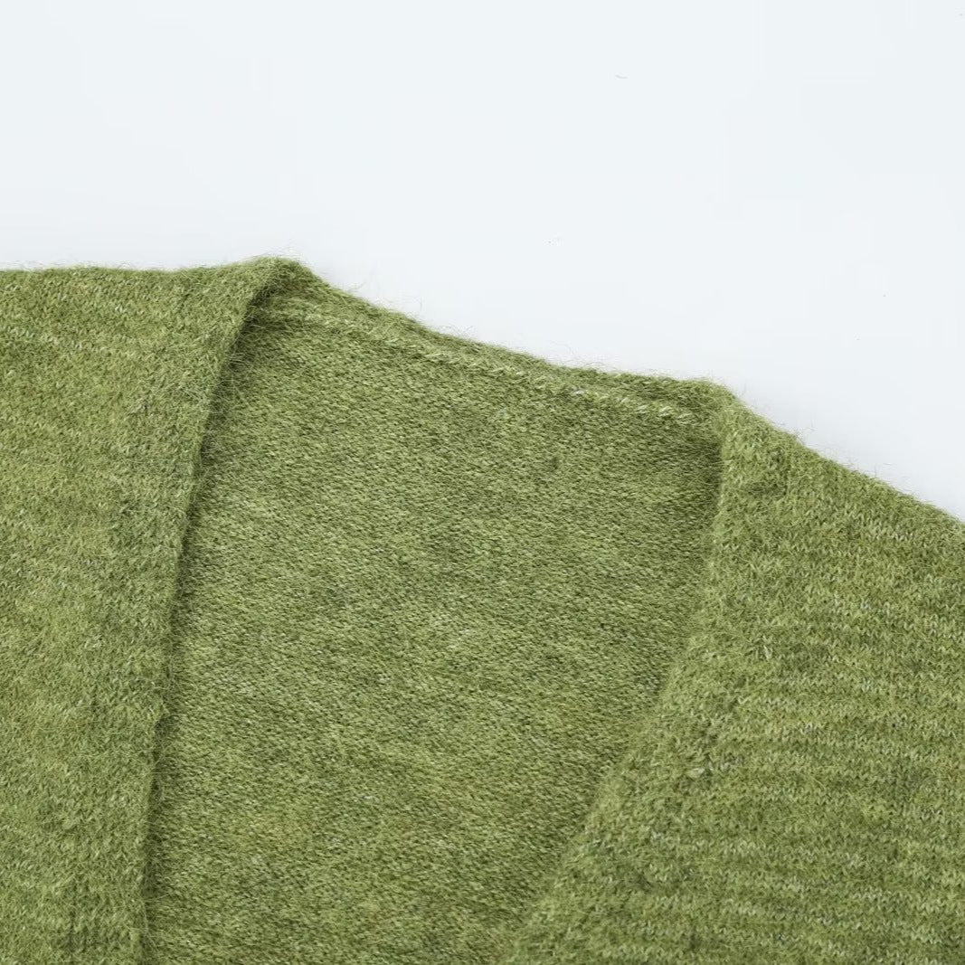 Damen Oversize Strickcardigan mit Ballonärmeln und gestreifter Einfass-Knopfleiste Shop Nory