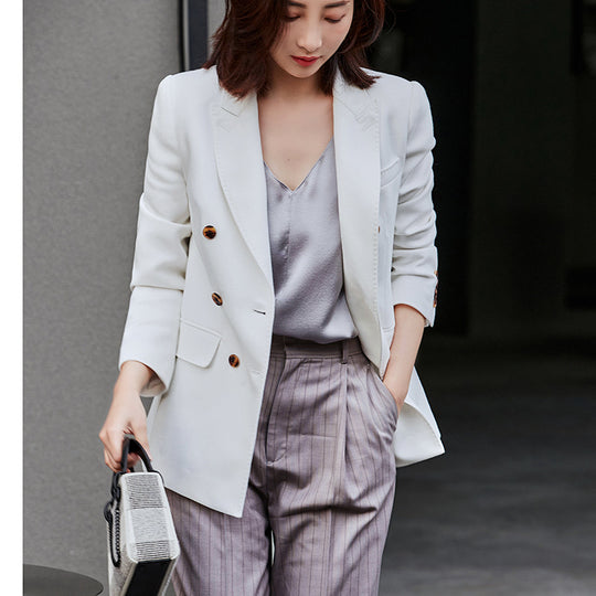 Damen Doppelreihiger taillierter Wollblazer mit Struktur und verstärkten Schultern Shop Nory