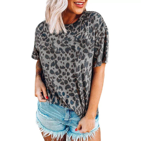 Damen lässiges Leoprint T-Shirt mit weichem Stoff und lockerer Passform