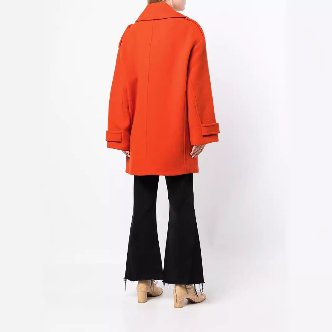 Damen Oversize Zweireihiger Kurzmantel aus Wollmix mit überbreiten Ärmeln und goldenen Zierknöpfen Shop Nory