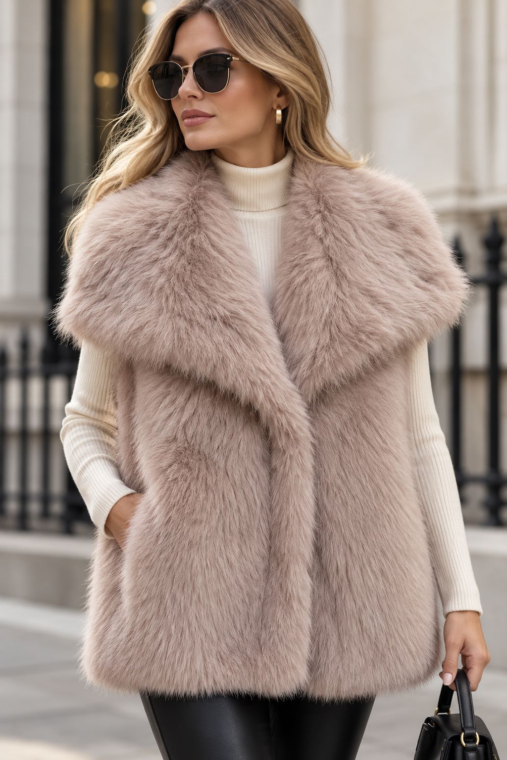 Damen Ärmellose Luxus‑Faux‑Fur‑Weste mit extraweichem Langflor und übergroßem Schalkragen Shop Nory