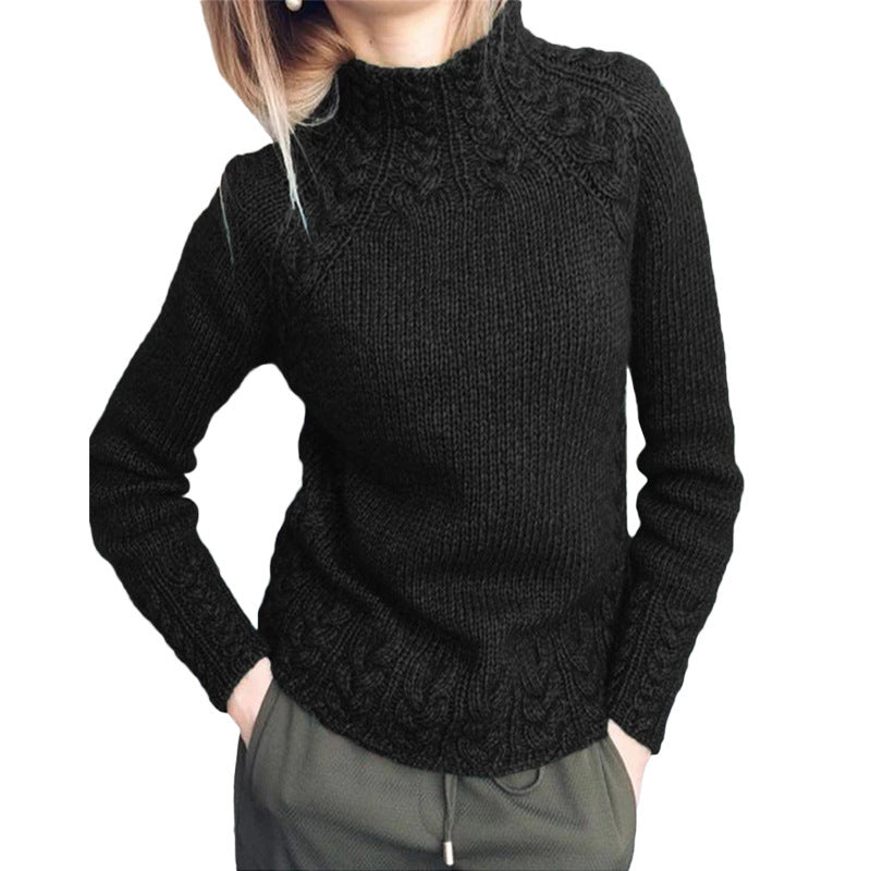 Damen nan grobgestrickter Zopfmuster-Pullover mit Stehkragen und tailliertem Schnitt Shop Nory