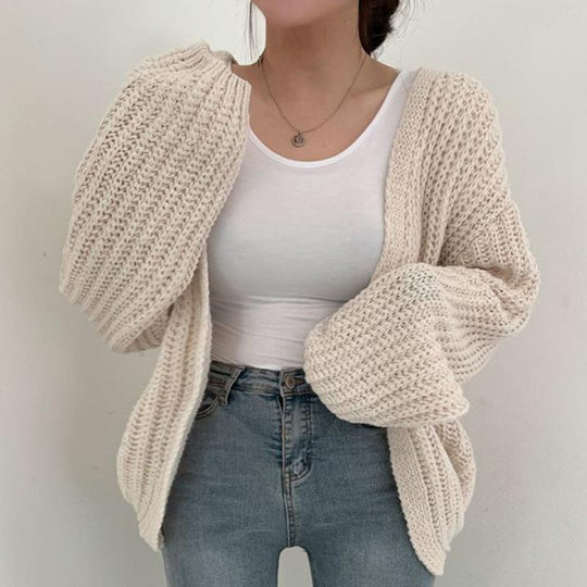 Damen grob gestrickte Oversized Cardigan mit tiefem V-Ausschnitt