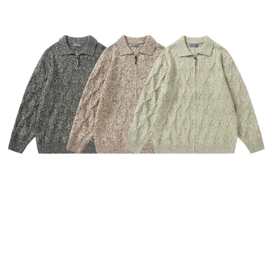 Damen Grob strukturierter Strick‑Zipcardigan mit Hemdkragen Shop Nory