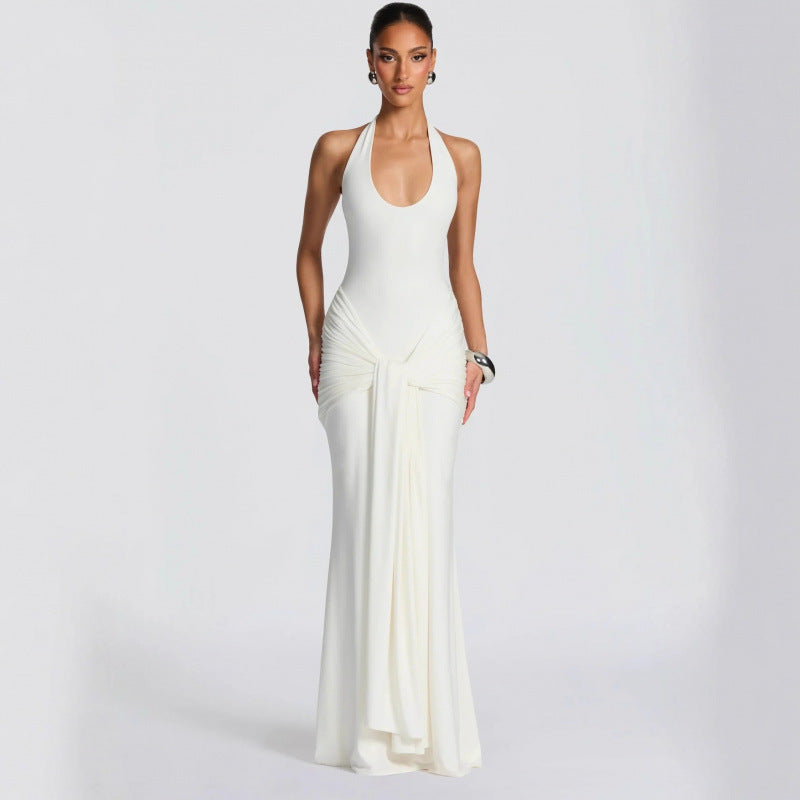 Damen Langes Wickelkleid mit tiefem V-Ausschnitt und Raffungen