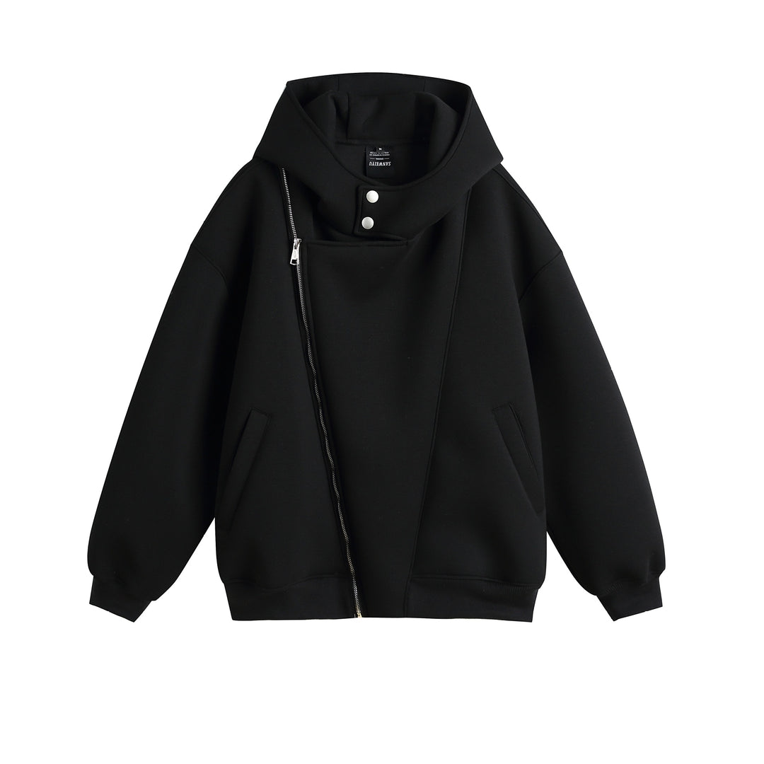 Unisex Oversize Kapuzen‑Zipjacke mit asymmetrischem Reißverschluss und hohem Funnelkragen Shop Nory