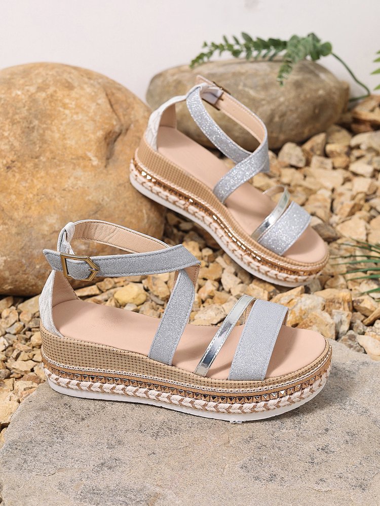 Damen Wedge-Sandaletten mit modischem Glitzer-Riemen und ergonomischem Fußbett Shopnory