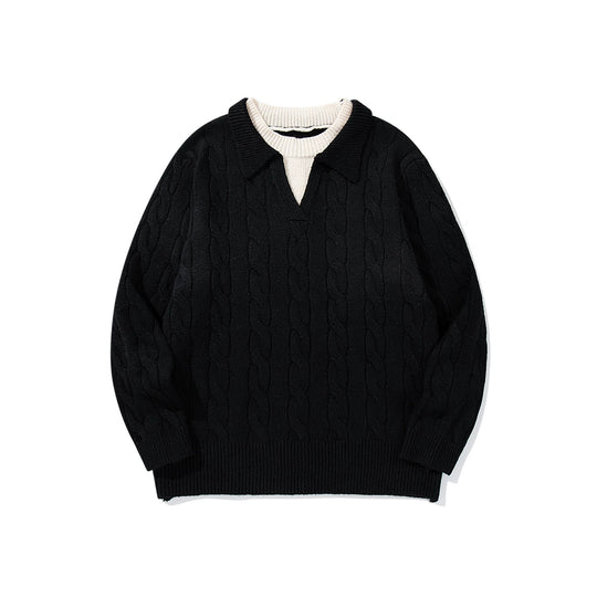 Unisex Strukturiertes Zopfstrick-Pullover mit Polokragen und tiefem V‑Ausschnitt Shop Nory