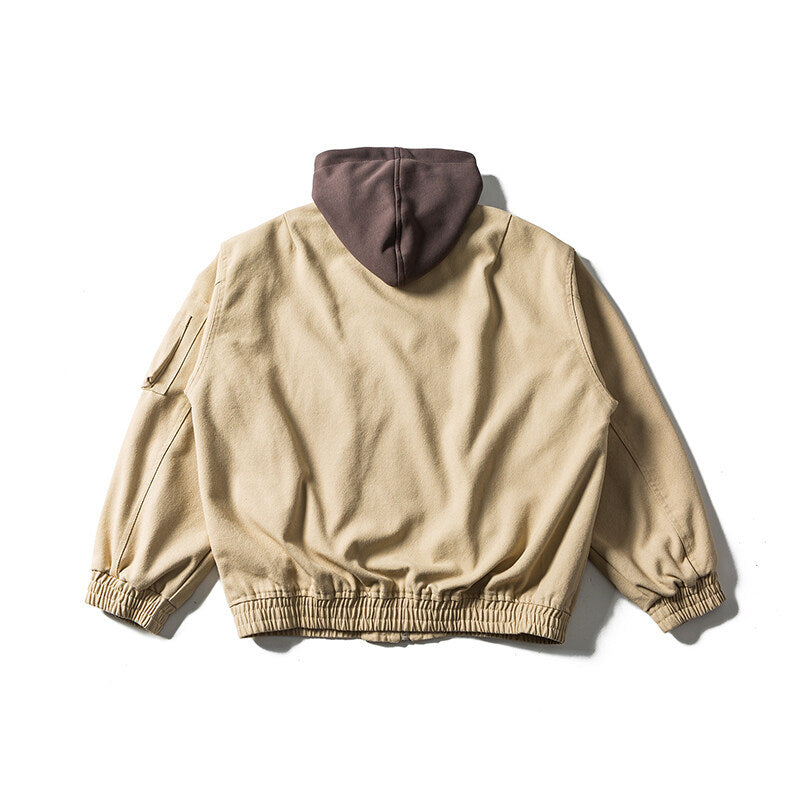 Unisex Oversize Canvas Kapuzenblouson mit Utilityärmeltasche und elastischem Bund Shop Nory