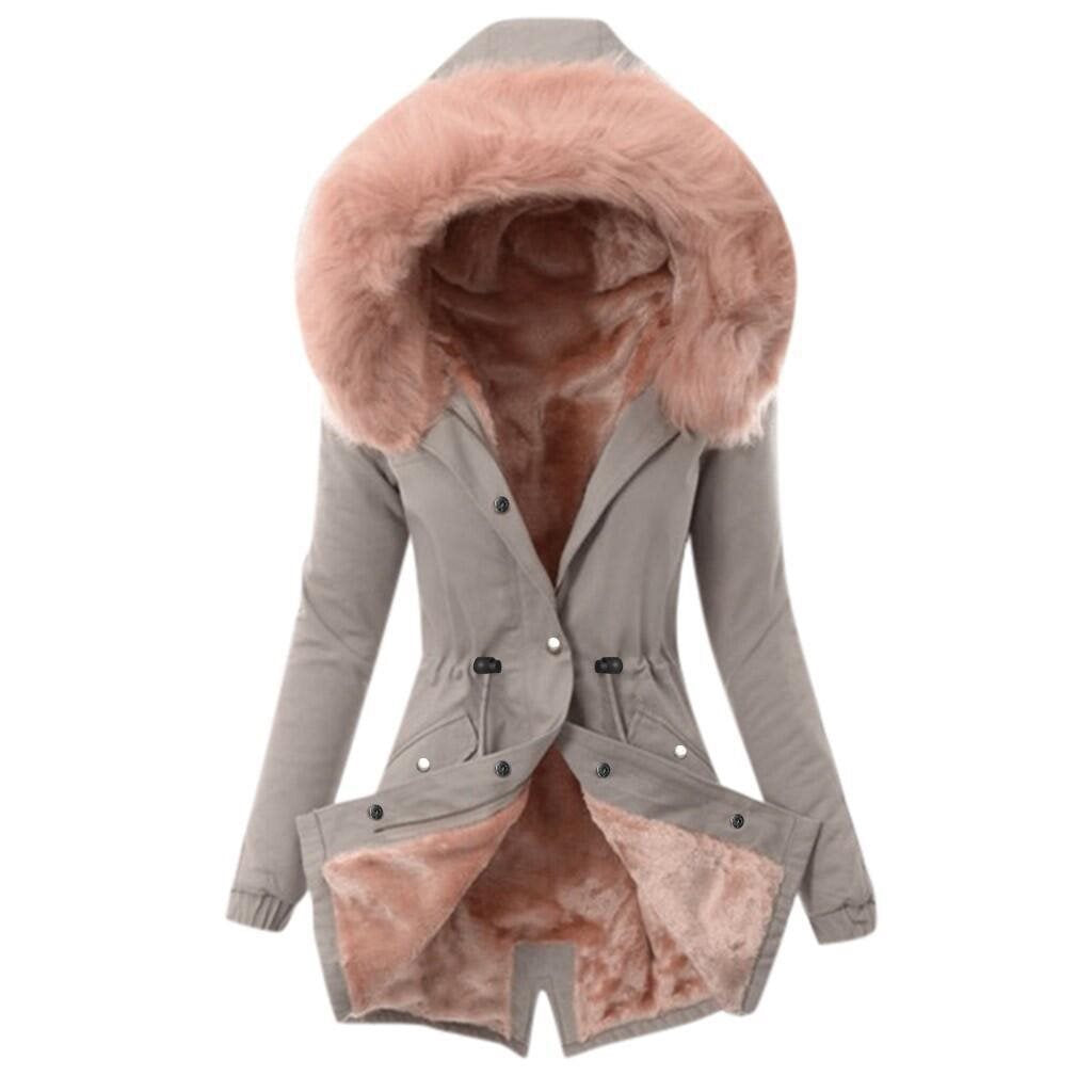 Damen Taillierter Winterparka mit kuscheligem Teddyfutter und großer Kapuze Shop Nory