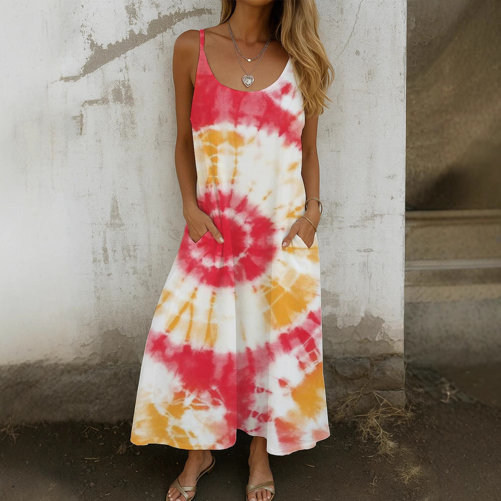 Damen Maxikleid mit Spiral-Design und praktischen Taschen Shopnory