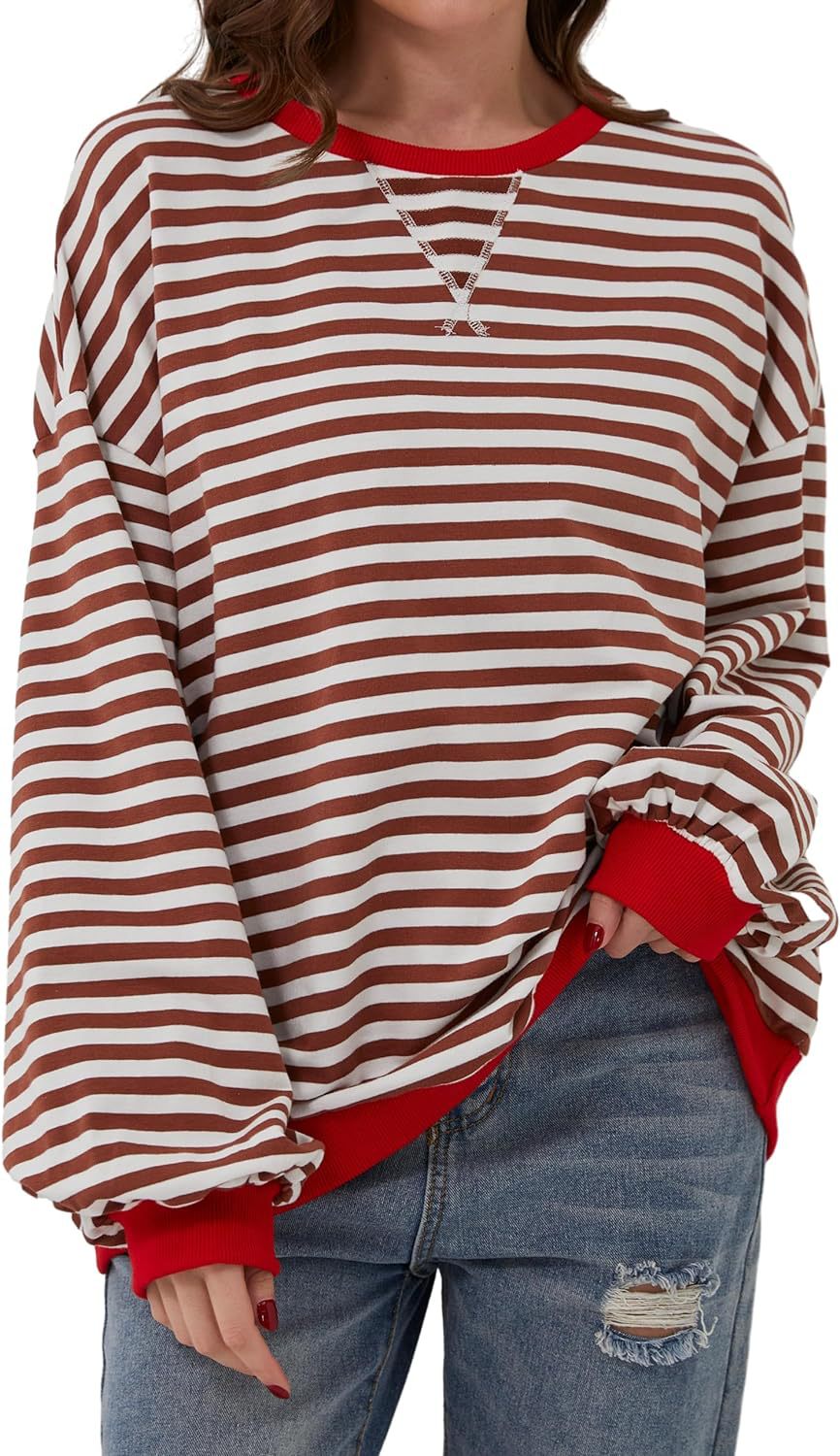 Damen Lässiger Sweatshirt mit bunten Streifen und weitem Schnitt
