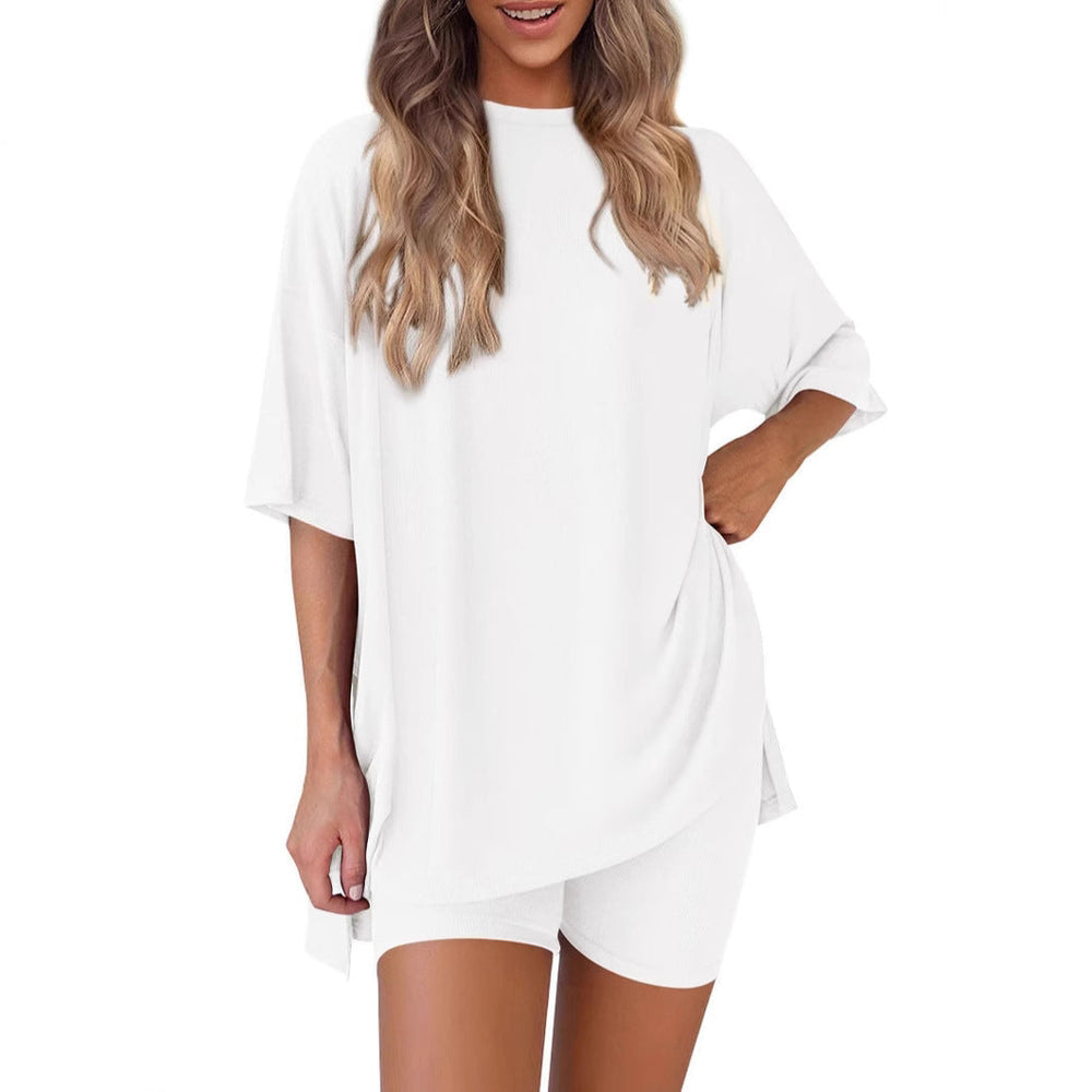Damen Lässiges Lounge-Set mit übergroßem Oberteil und kurzen Hosen