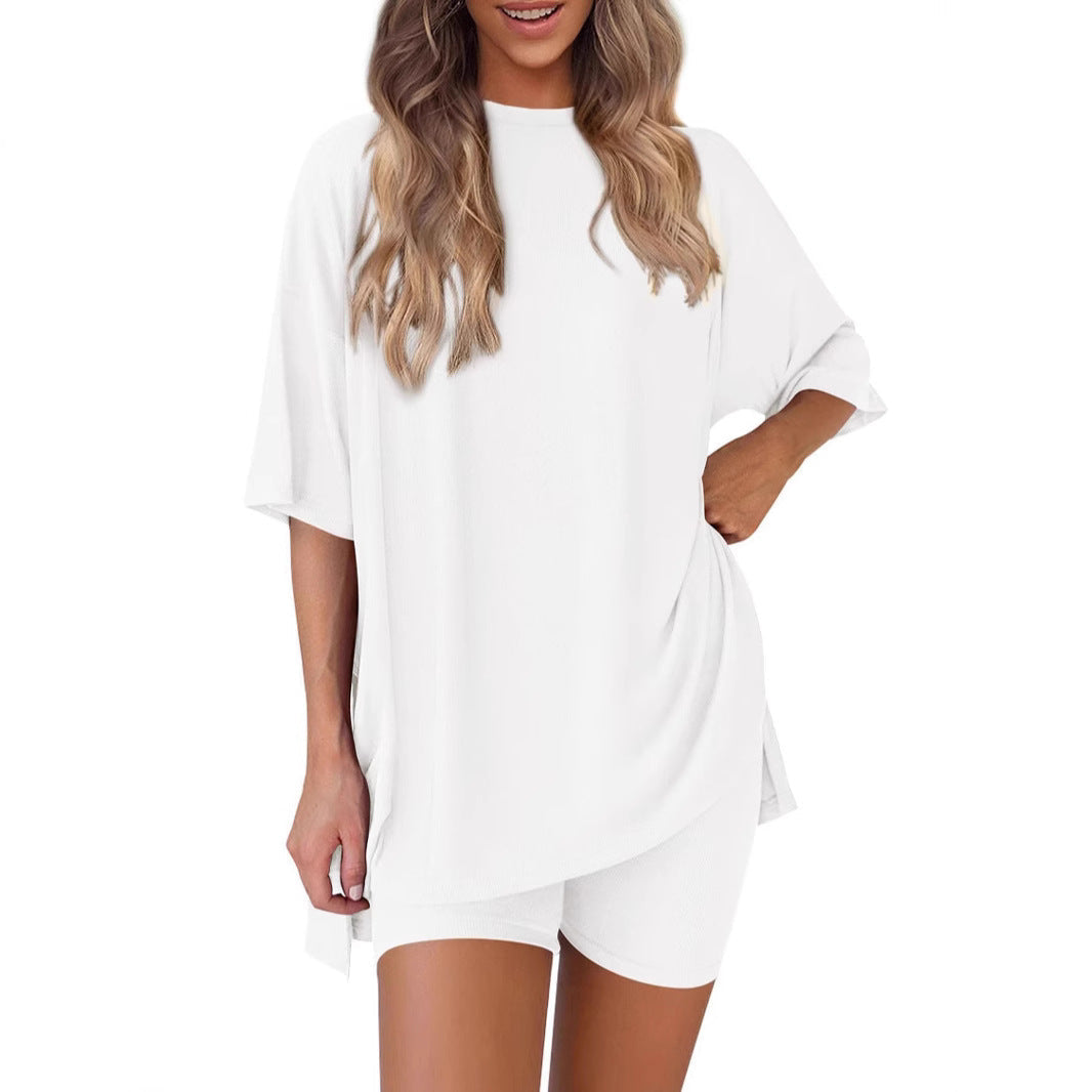Damen Lässiges Lounge-Set mit übergroßem Oberteil und kurzen Hosen