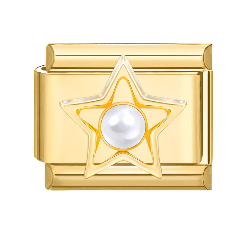 Feiner Italienischer Charm mit Zuchtperlen und Dekorativem Banddetail
