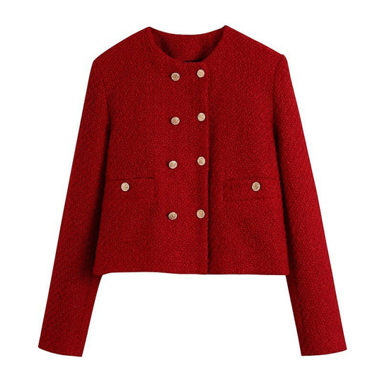 Damen Kurzjacke aus Bouclé‑Tweed im kurzen Schnitt mit rundem Halsausschnitt und goldenen Zierknöpfen Shop Nory