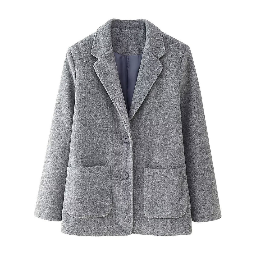 Damen Kurzblazer-Mantel aus Wollmix mit Reverskragen, Zwei-Knopf‑Verschluss und aufgesetzten Taschen Shop Nory