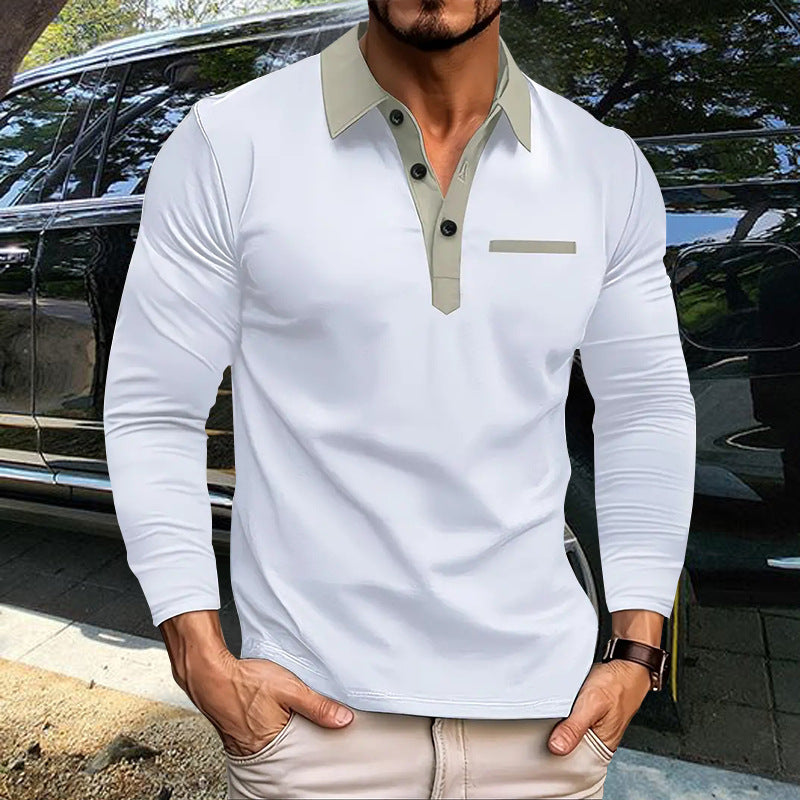 Herren nan stretchiges Langarm-Polo mit kontrastierter Knopfleiste und Brustblende Shop Nory