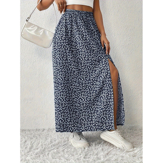 Damen Maxirock mit floralem Muster und seitlichem Schlitz