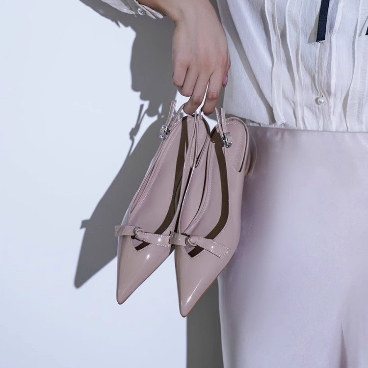 Damen Slingback-Pumps mit verspieltem Schleifendetail und glanzvoller Oberfläche