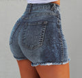 Damen hoch taillierte Denim-Shorts mit fransigem Saum