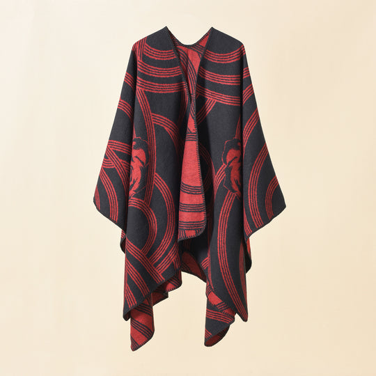 Damen Reversfreier Jacquard-Umhang im kastigen Oversize mit abstraktem Medaillonmuster Shop Nory