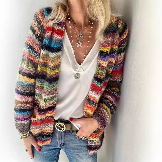 Damen Mehrfarbiger Strickcardigan mit offener Front, legerem Oversize-Schnitt und feinem Rippbündchen Shop Nory