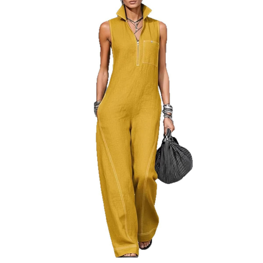 Damen Utility-Jumpsuit mit hochgeschlossenem Kragen und tiefem Reißverschluss Shopnory